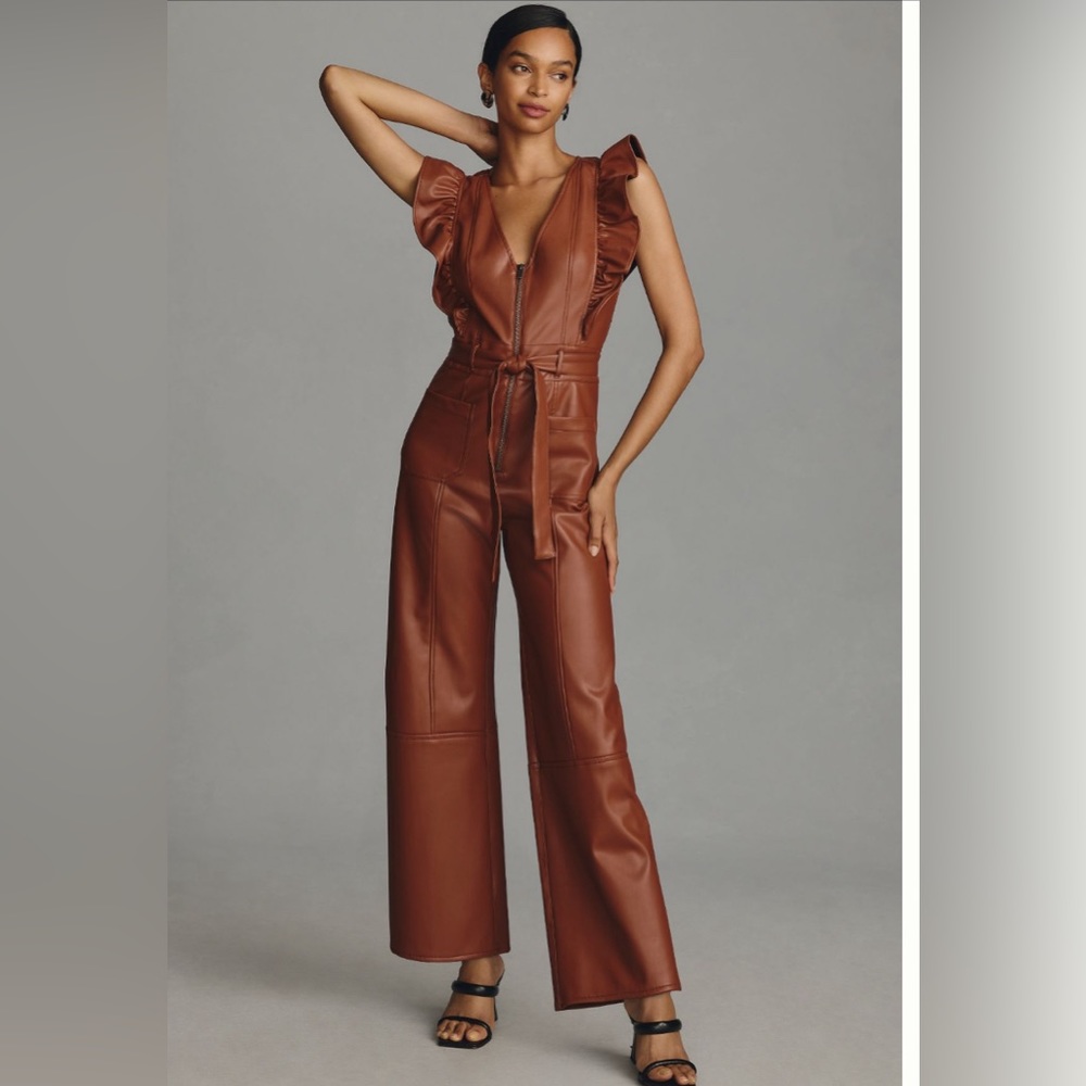 New The Colette Faux Leather Cropped Wide-Leg Jumpsuit by Maeve SOLD OUT Tall
